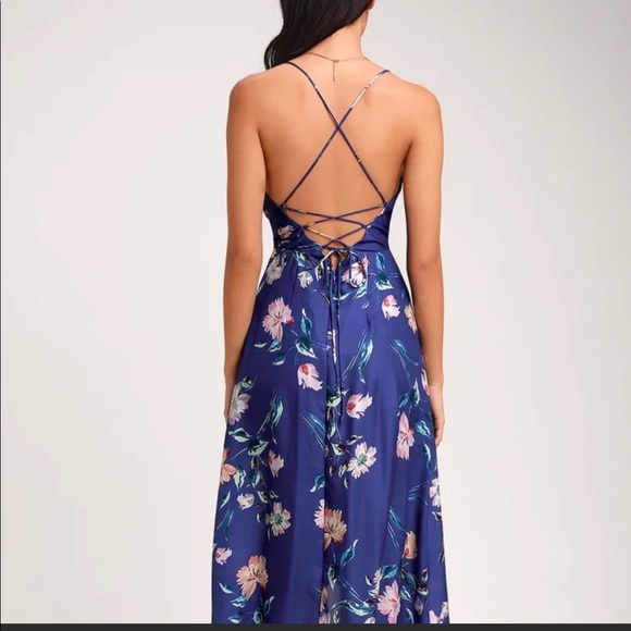 Lulu’s Wylden royal blue satin lace-up dress - Picture 4 of 10